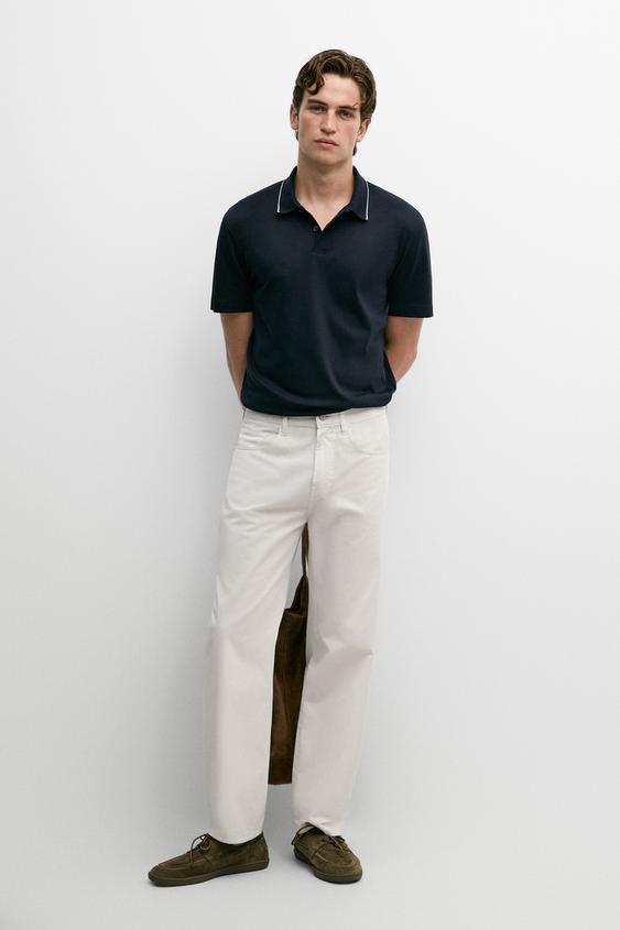 Zara Short sleeve polo shirt with contrast detail - Navy blue - Image 0