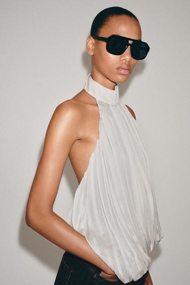ZW COLLECTION PLEATED HALTER TOP - Pearl / Beige by Zara