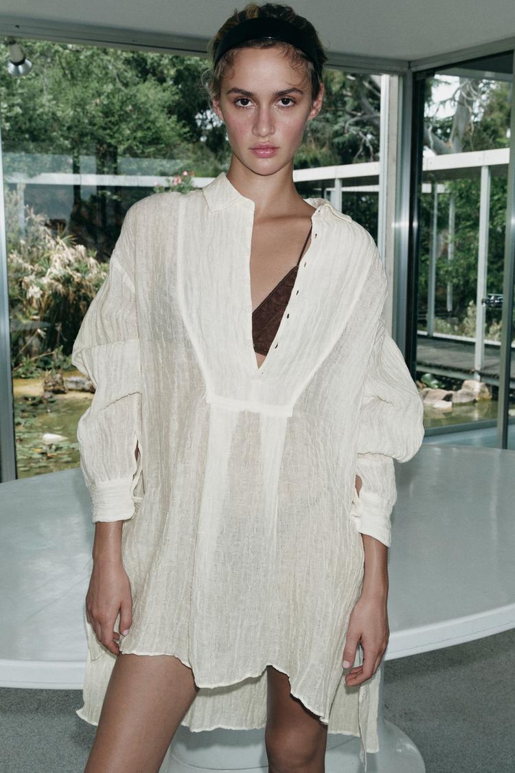 Zara Blousejurk Wit BLOUSE MET KREUKEFFECT EN LINNEN LIMITED