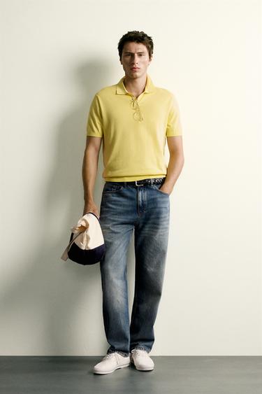 REGULAR FIT KNIT POLO SHIRT - Yellow by Zara - Image 0