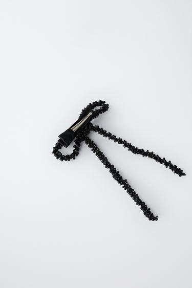 PACK OF TWO BOW HAIR CLIPS WITH BEADS - Black / White by Zara - Image 1
