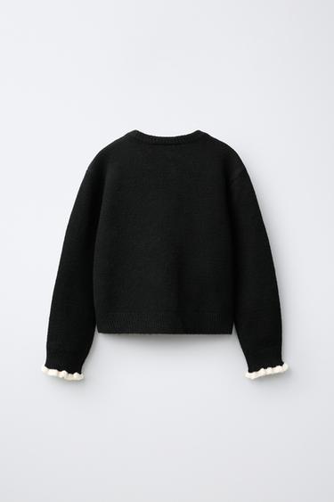 CONTRAST RUFFLE CARDIGAN — Black 2