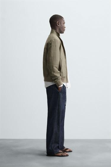 100% LINEN BOMBER JACKET - Light khaki by Zara - Image 3