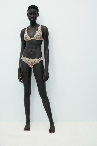 Zara MESH LACE TRIANGLE BRA - Biscuit - Image 0