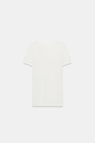 T-SHIRT LYOCELL ET SOIE - Blanc cassé de Zara - Image 4