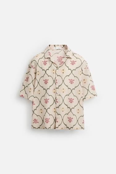 CHEMISE À IMPRIMÉ LOSANGES - Beige de Zara - Image 7