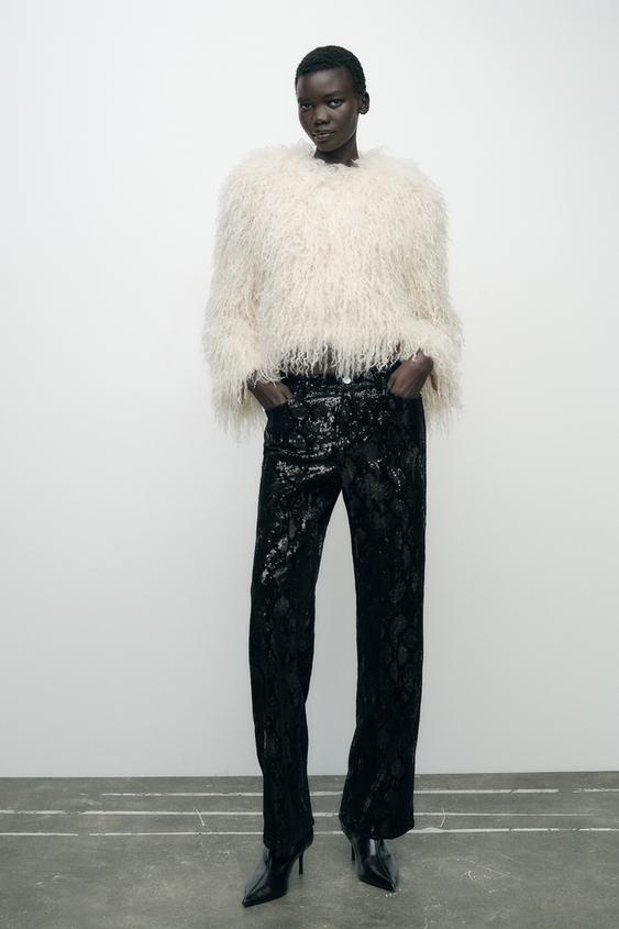 スパンコール付きベルベットパンツ - ブラック | ZARA Japan / 日本