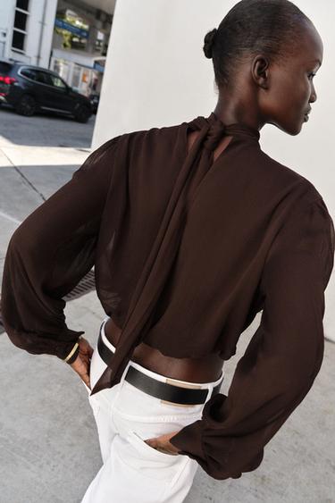 BLOUSE DRAPÉE À NŒUD - Marron de Zara - Image 3