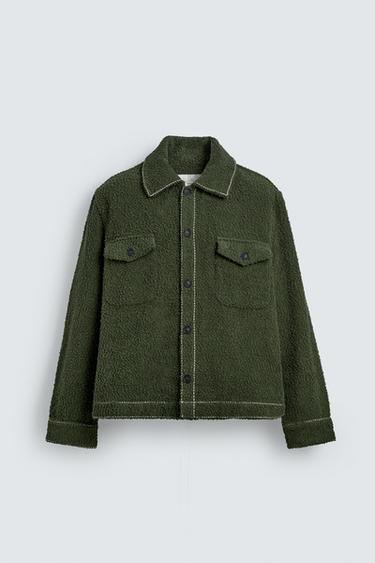 КУРТКА-РУБАШКА С ТЕКСТУРОЙ И ОТСТРОЧКОЙ — ТЕМНО-ЗЕЛЕНЫЙ от Zara