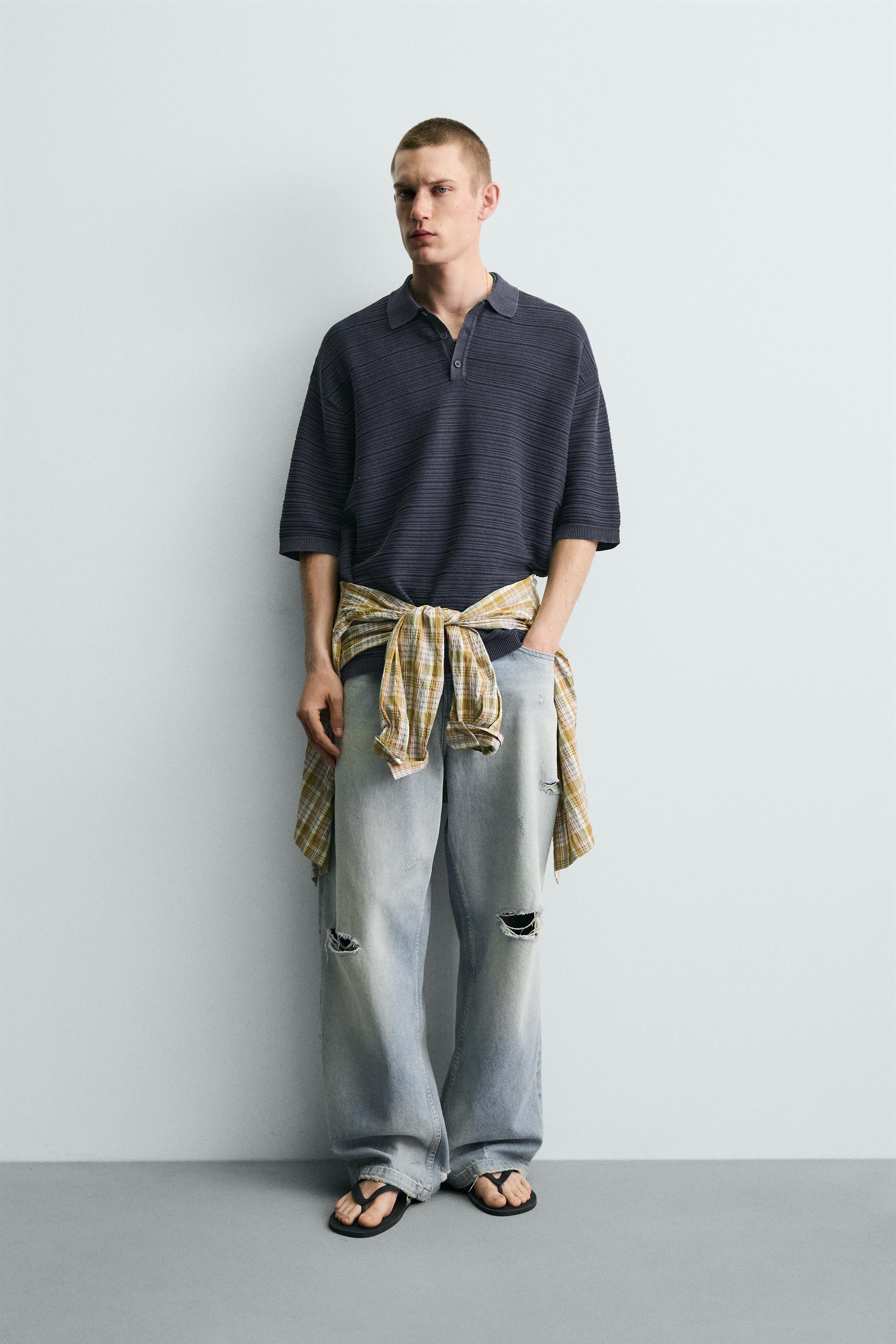 POLO EN MAILLE DÉLAVÉE COUPE DÉCONTRACTÉE