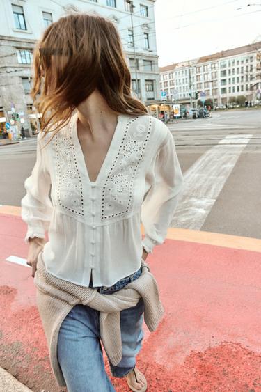 BLOUSE BRODÉE - Blanc de Zara - Image 3