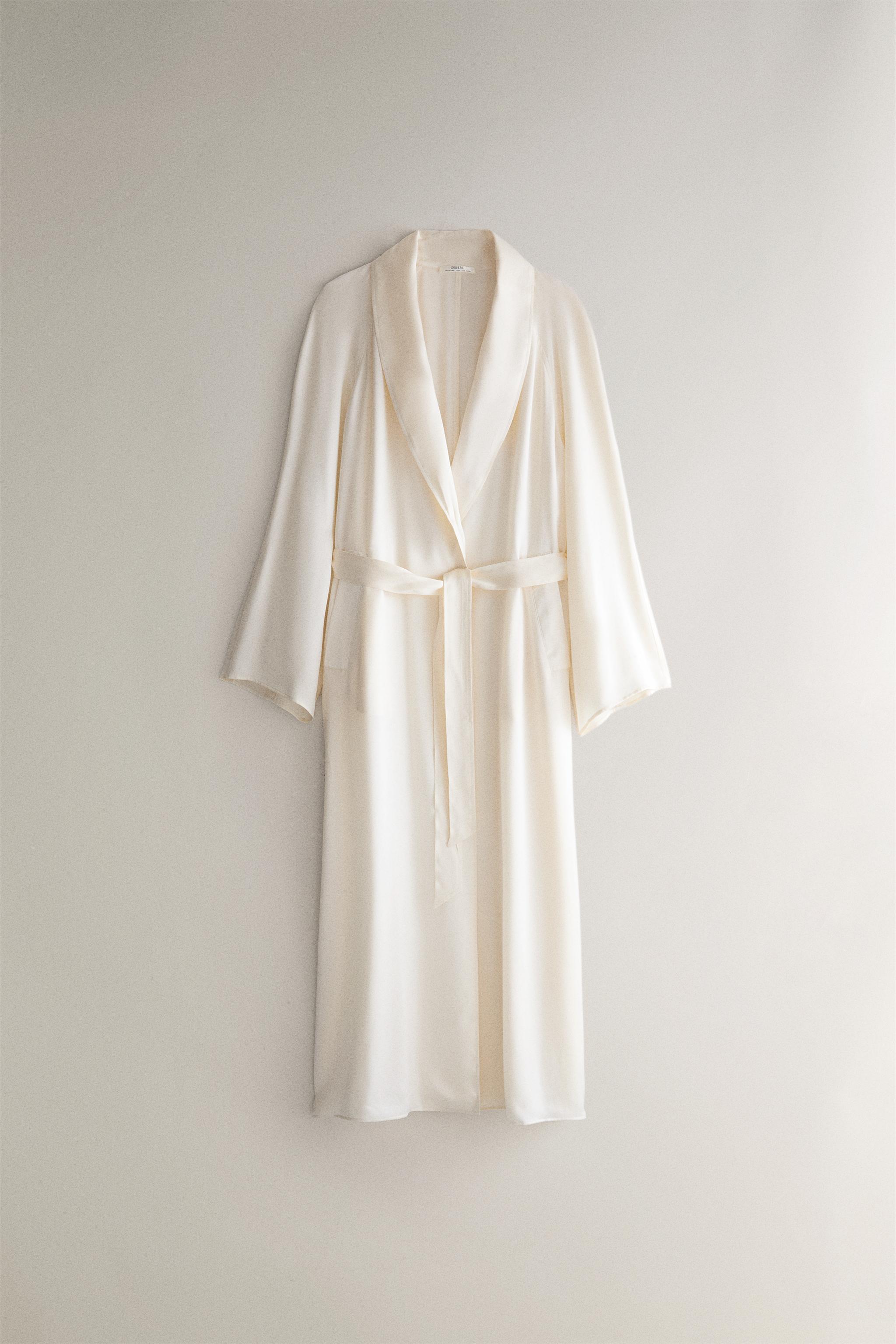 LONG MULBERRY SILK DRESSING GOWN — Ecru