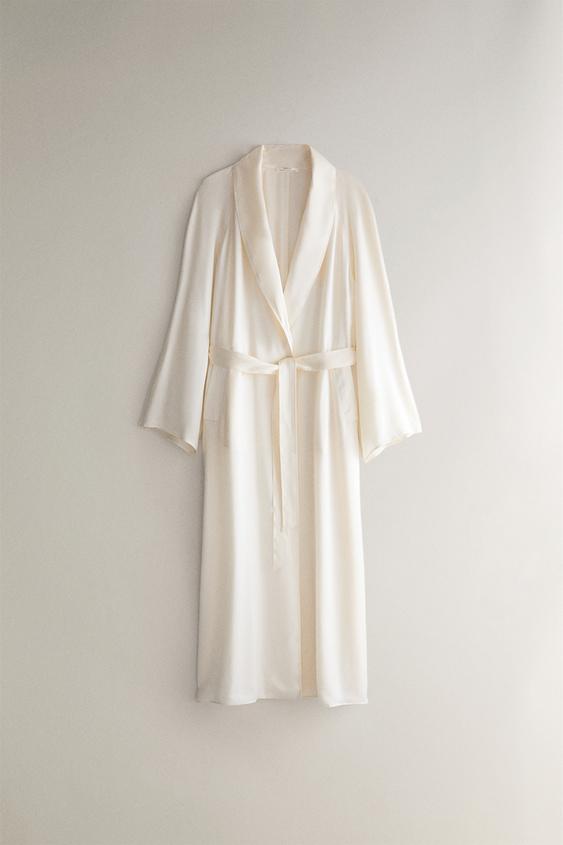 LONG MULBERRY SILK DRESSING GOWN - خَام الخاص بـ Zara - صورة 0