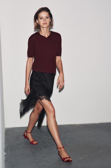 100% WOOL KNIT SHORT SLEEVE TOP - Wine by Zara - Image 0