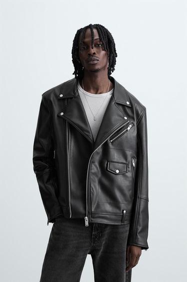 LEATHER EFFECT BIKER JACKET - Black by Zara - Image 1