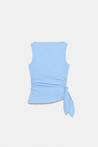 POPLIN TOP WITH KNOTTED DETAIL - Sky blue by Zara - Image 7