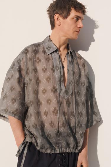 CAMISA POLO BOXY FIT 100% RAMIO - Estampado de Zara