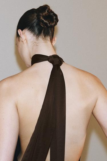 ZW COLLECTION SATIN HALTER DRESS - Brown by Zara