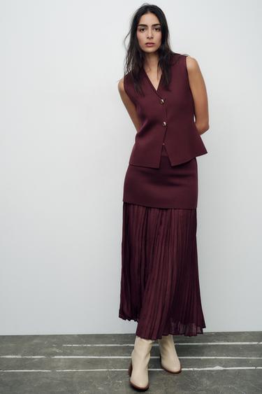 Zara SMOOTH KNIT VEST TOP - Burgundy - Image 0