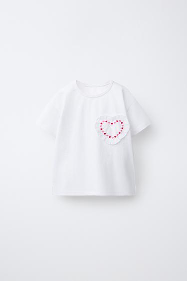 Zaras T-SHIRT MED HJÄRTAPPLIKATION - Vit - Bild 0