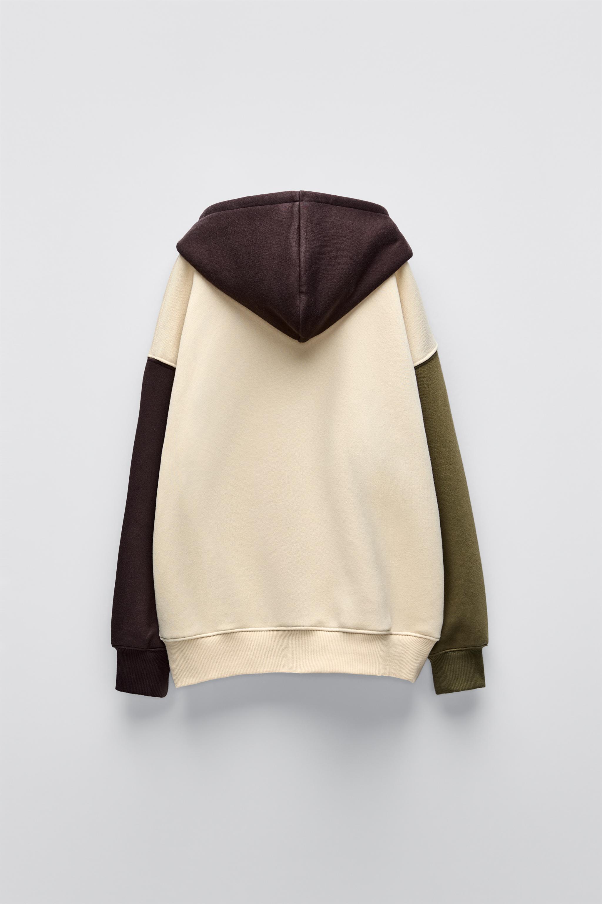 HOODIE COLOR BLOCK ETIQUETA Crudo ZARA Mexico