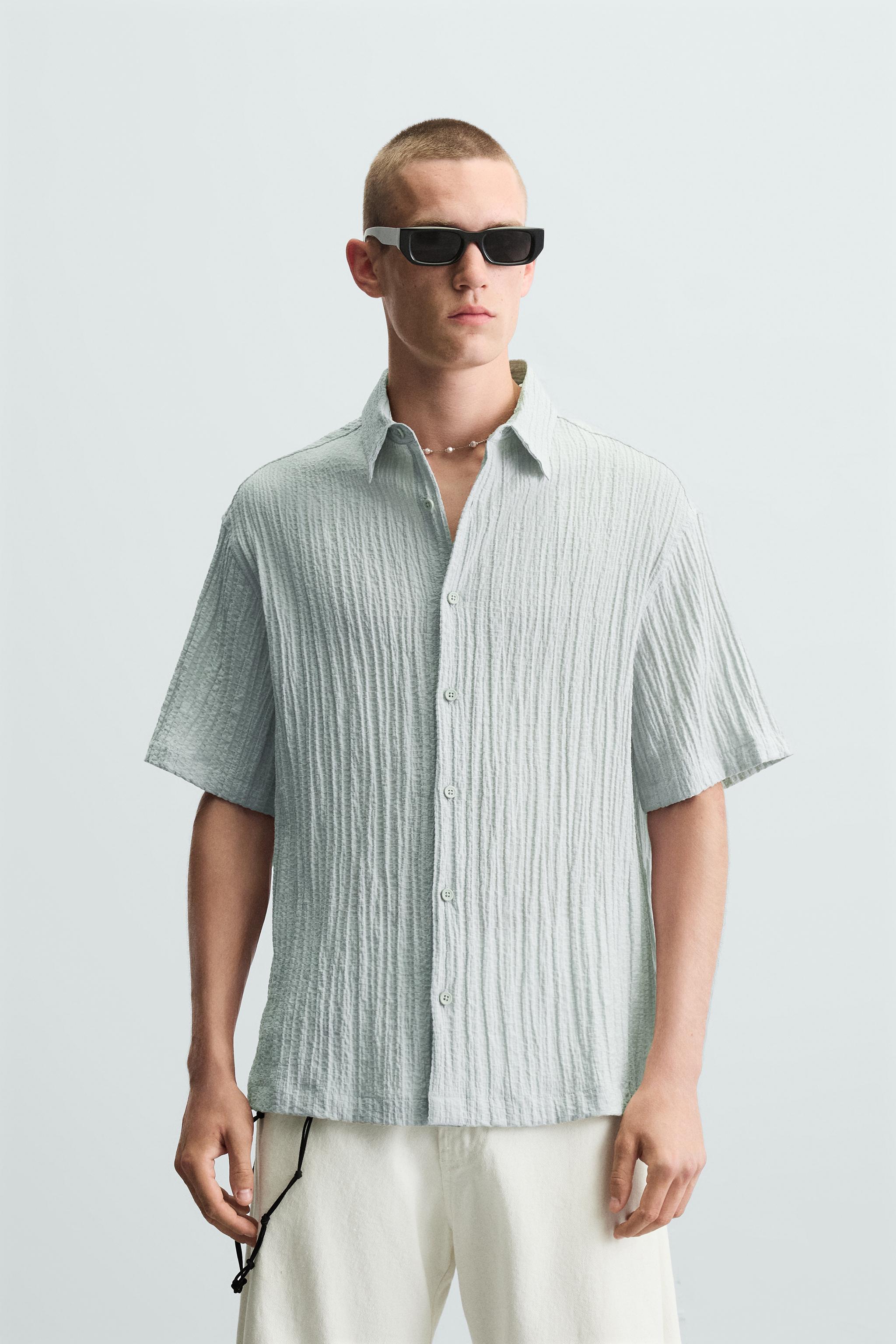 CAMISA JACQUARD COM EFEITO ENRUGADO - Azul-lavado | ZARA Brasil
