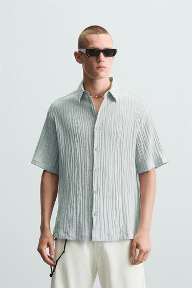 CAMISA JACQUARD COM EFEITO ENRUGADO - Azul-lavado da Zara