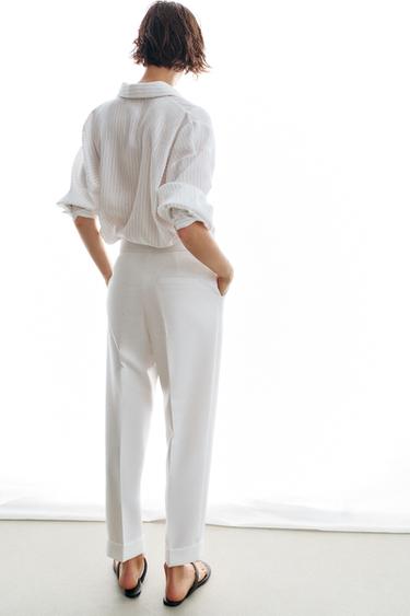 TROUSERS WITH PLEATS AND TURN-UP HEMS - White by Zara - Image 5