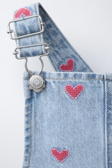 EMBROIDERED HEART DENIM SHORT DUNGAREES - Blue by Zara - Image 2