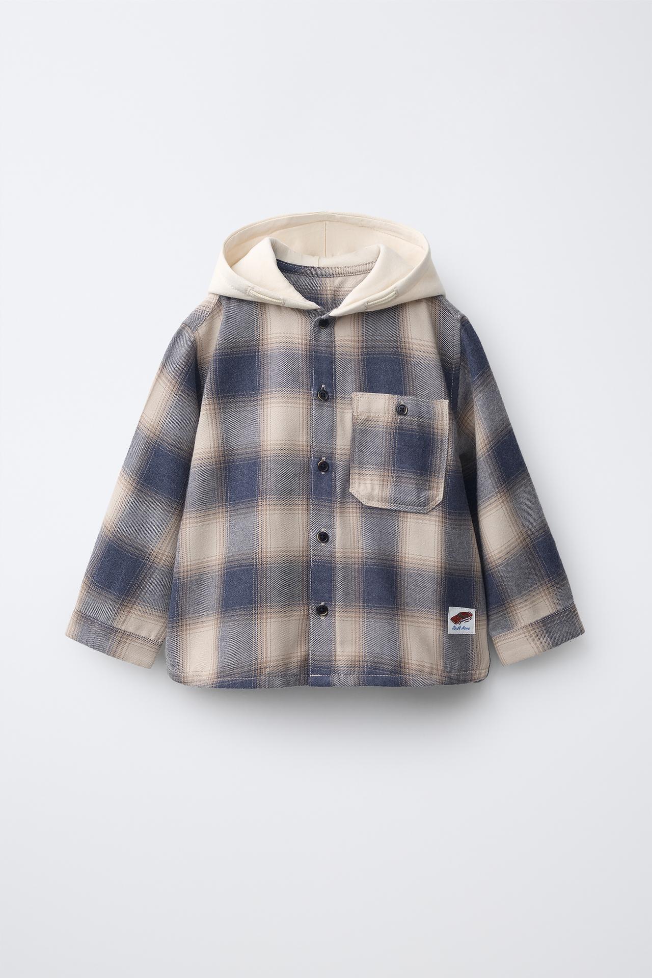 PLAID HOODED SHIRT — Blue marl