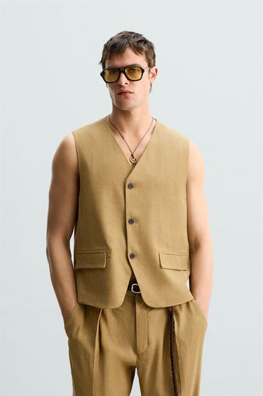 CHALECO RELAXED FIT LINO - LYOCELL LIMITED EDITION - Ocre de Zara