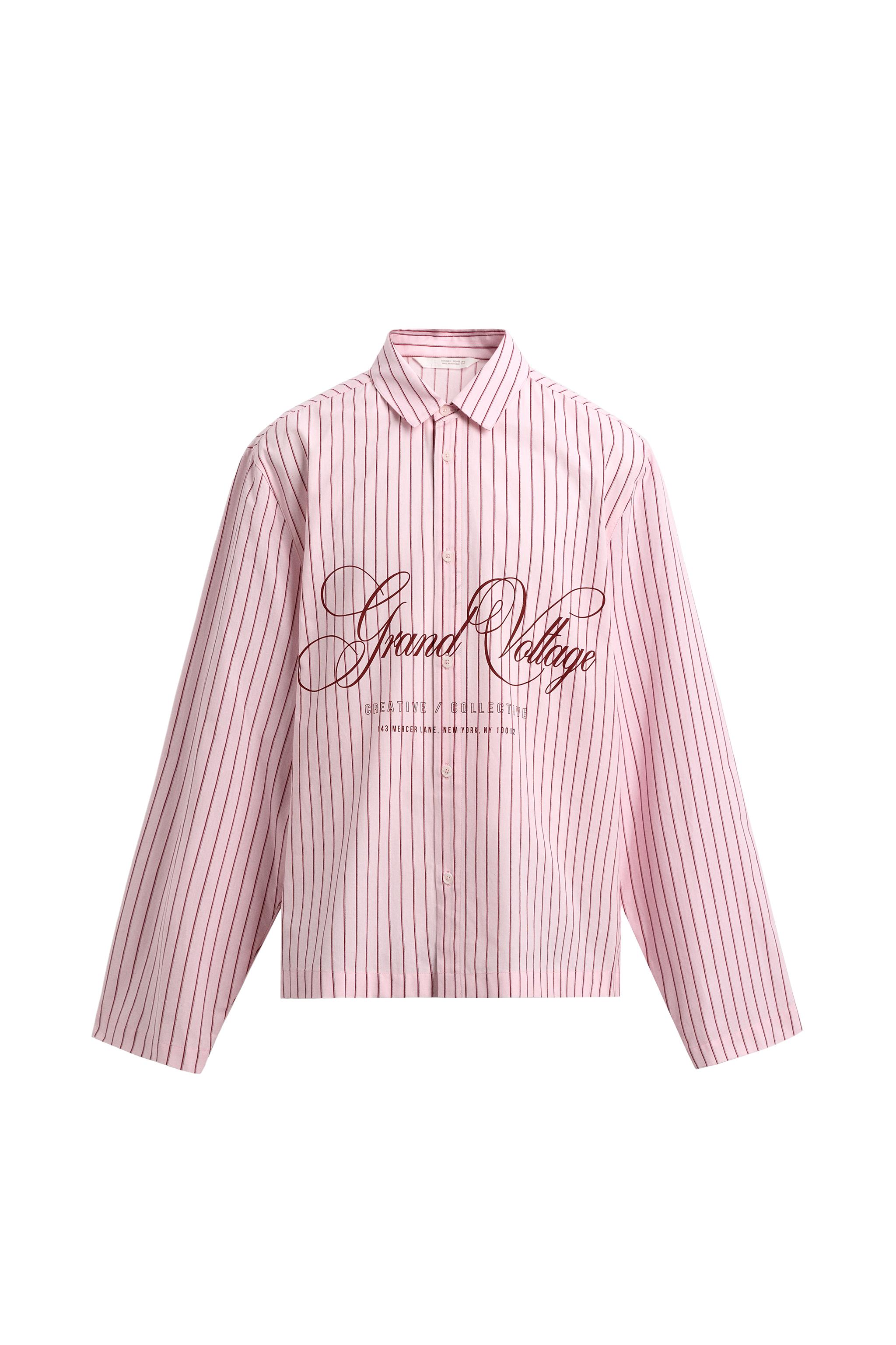 RELAXED FIT KARELİ VE SLOGANLI GÖMLEK