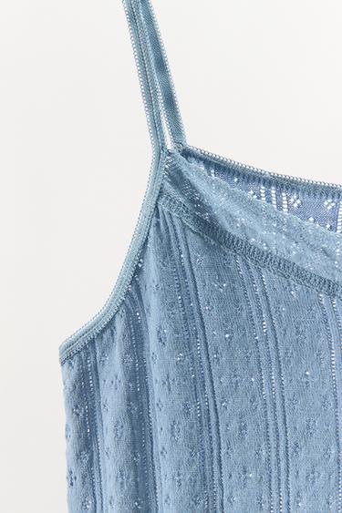 TOP À BRETELLES POINTELLE - Bleu de Zara - Image 4