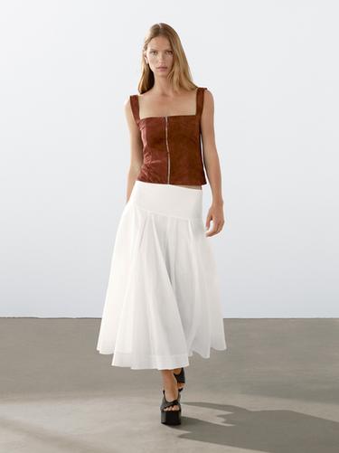 Zara Suede leather top with zip - Brick - Image 0