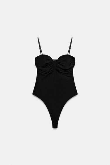 БОДІ З ВИРІЗОМ-СЕРЦЕ НА БРЕТЕЛЯХ - Чорний Zara - Зображення 0