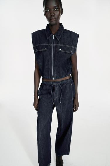 Zara Z1975 DENIM BALLOON VEST - Blue