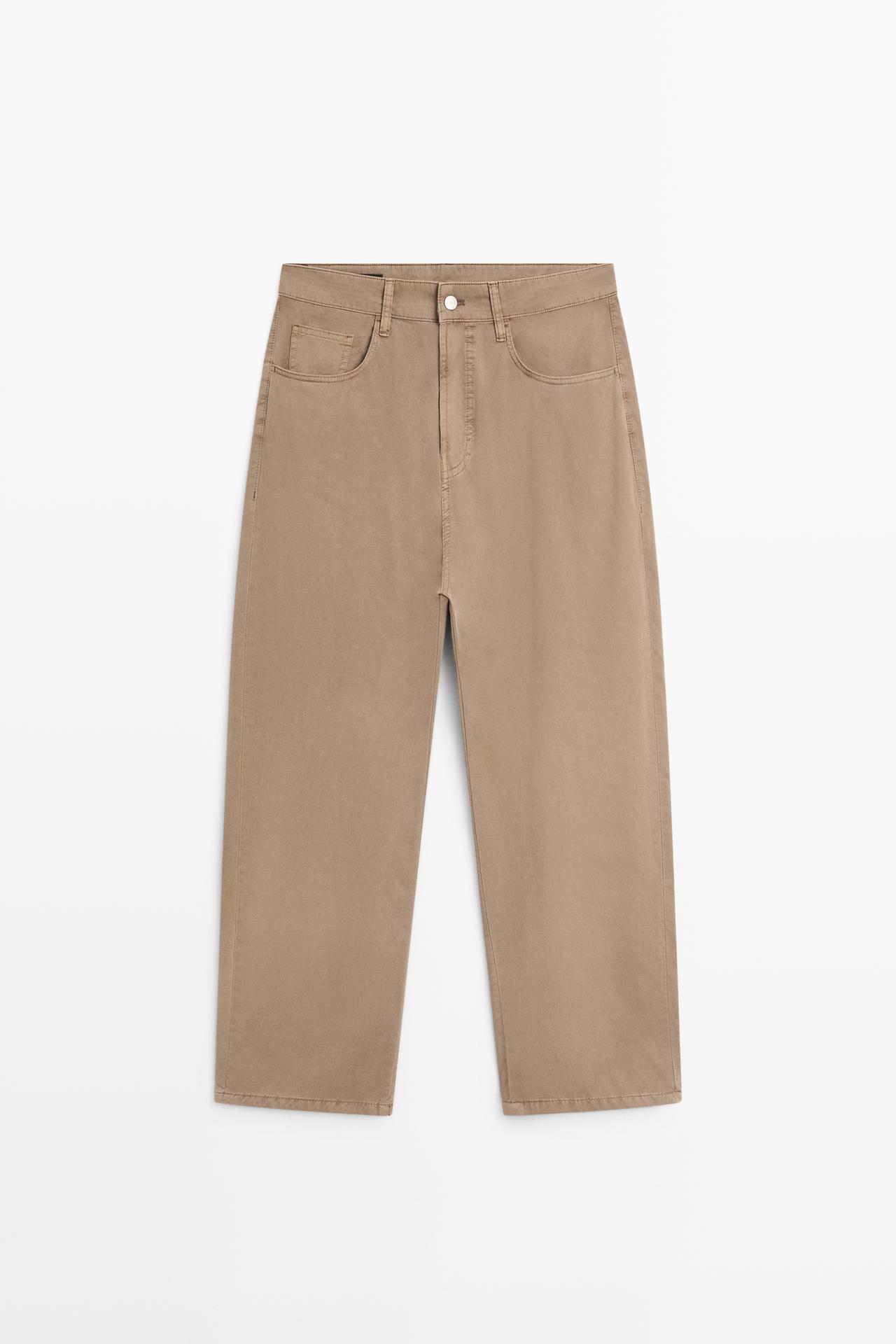 Barrel fit poplin denim-effect pants — taupe brown