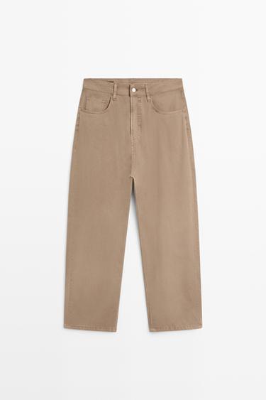 Barrel fit poplin denim-effect pants — taupe brown 1