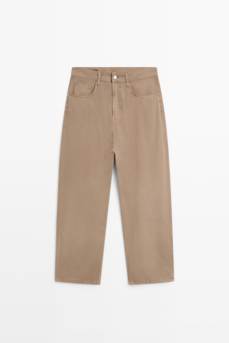 Barrel fit poplin denim-effect pants — taupe brown