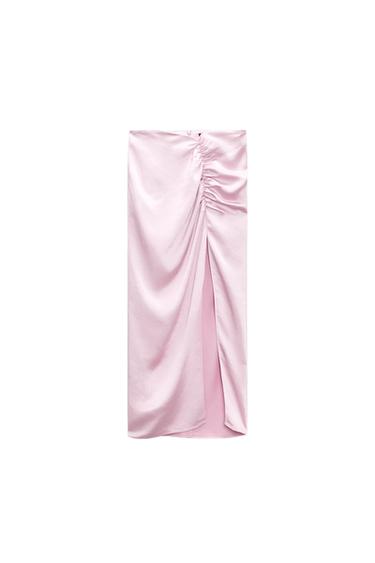 SATIN MIDI SKIRT WITH GATHERING
