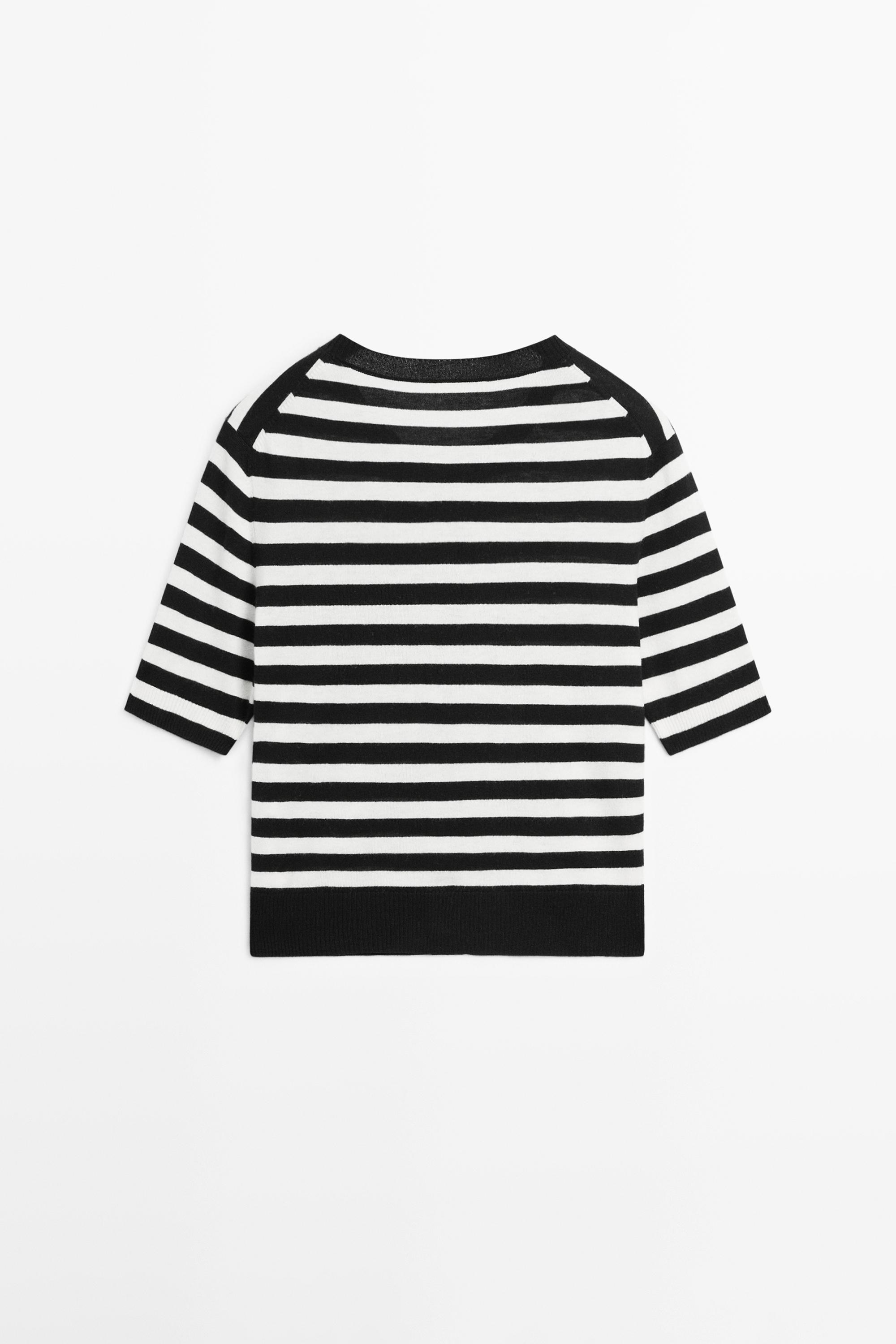 Striped short sleeve knit cardigan