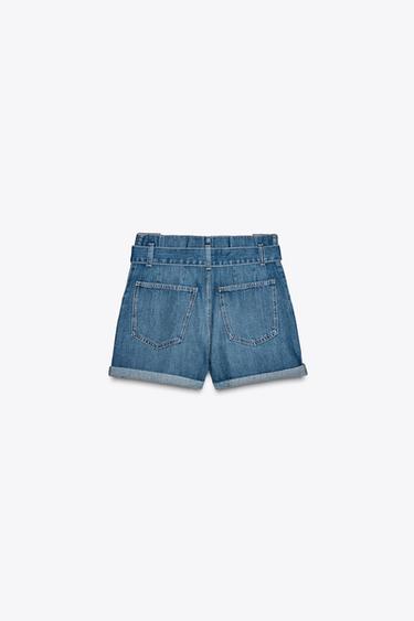 HIGH-WAIST TRF PAPER BAG DENIM BERMUDA SHORTS - Blue by Zara - Image 5