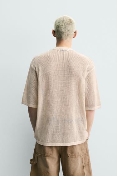 NUMBER MESH KNIT T-SHIRT - Ecru by Zara - Image 2