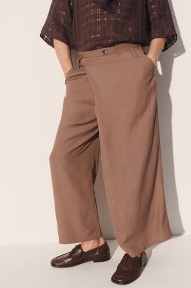 PANTALÓN CRUZADO RELAXED FIT - Gris topo de Zara