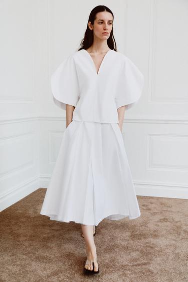 Zara ZW COLLECTION LIMITED EDITION ASYMMETRIC POPLIN SKIRT - White