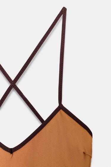 SATIN SWIMSUIT WITH CONTRAST TRIMS - Burnt orange by Zara - Image 3