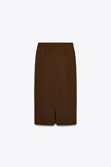FALDA MIDI ABERTURA - Marrón de Zara