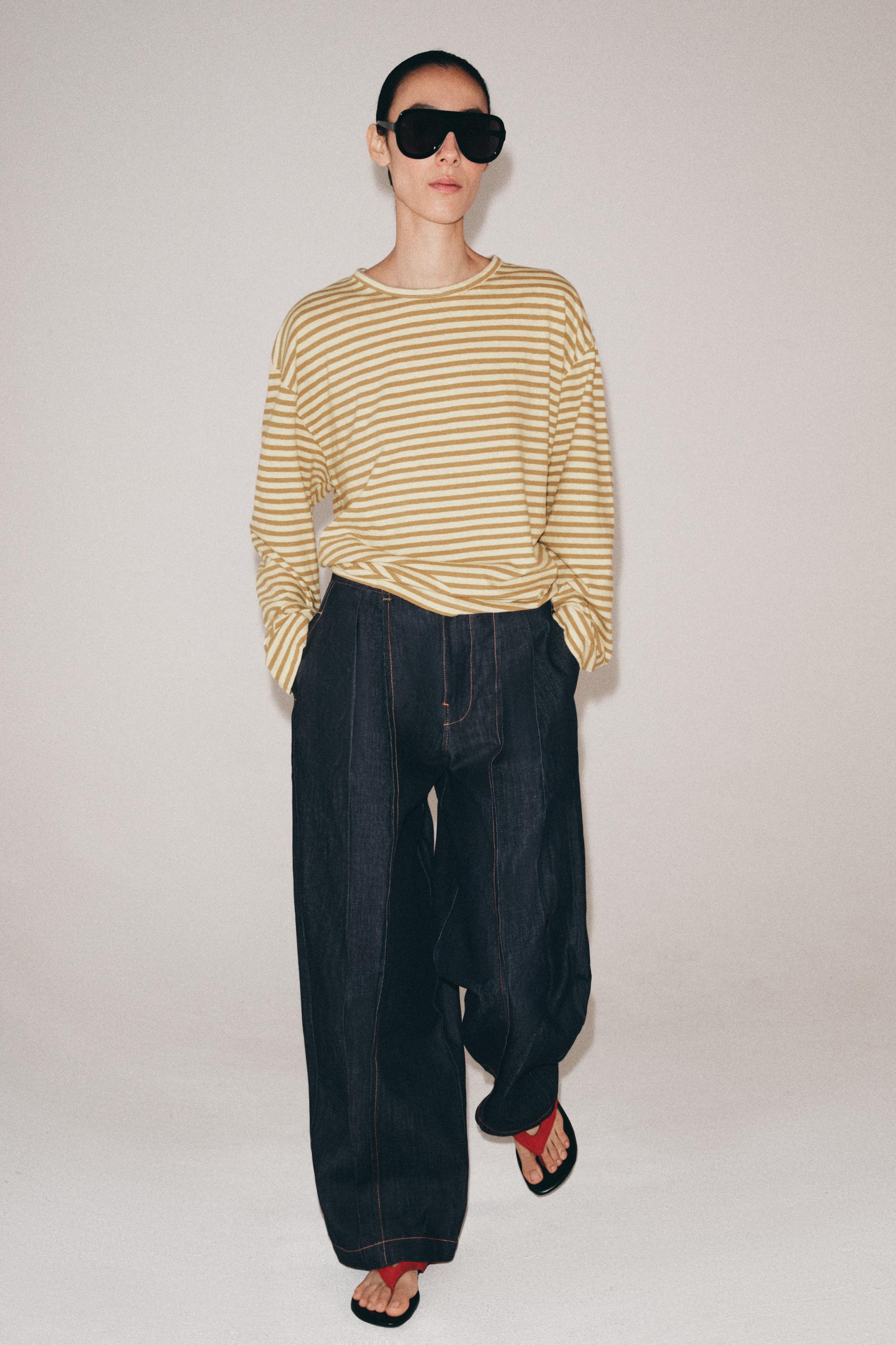 STRIPED COTTON AND LINEN T-SHIRT