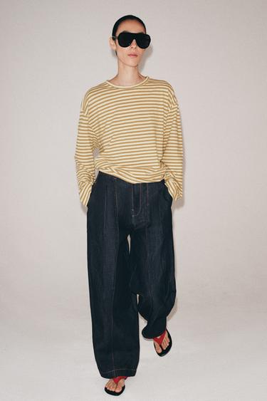 STRIPED COTTON AND LINEN T-SHIRT - Beige by Zara - Image 3