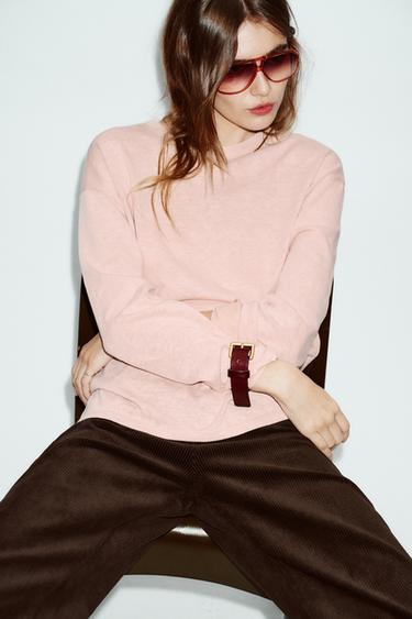 RUSTIC LONG SLEEVE T-SHIRT - Pale pink by Zara